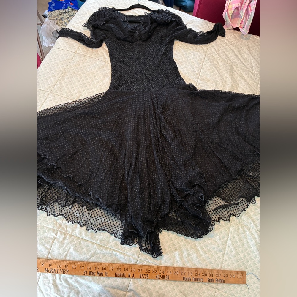 Vintage 80s/90s Sara Mique Black Stretch Swiss Dot Mesh Dress Witchy Whimsigoth - Picture 12 of 17